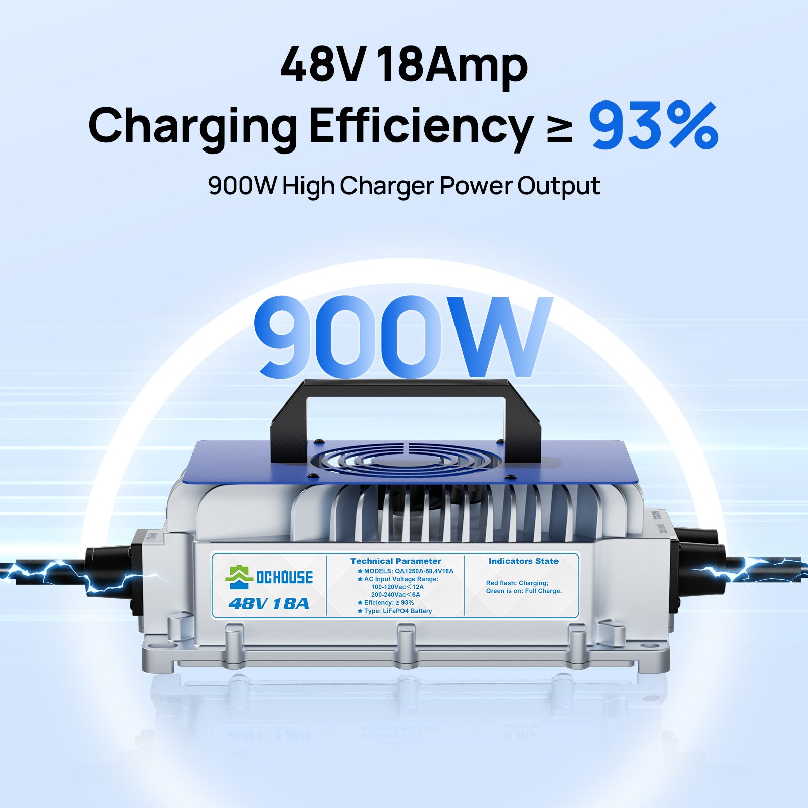 48V 18A AC-to-DC LiFePO4 Portable Battery Charger