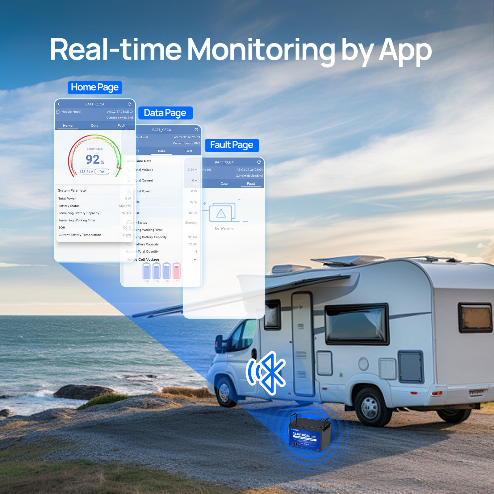 24V 100Ah Deep Cycle Bluetooth LiFePO4 Lithium Battery