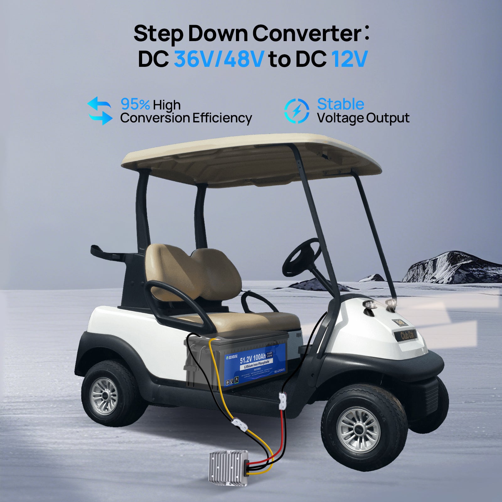 48V/36V to 12V Step Down Converter, Power Supply Module for Golf Carts, Waterproof Transformer with Fuse