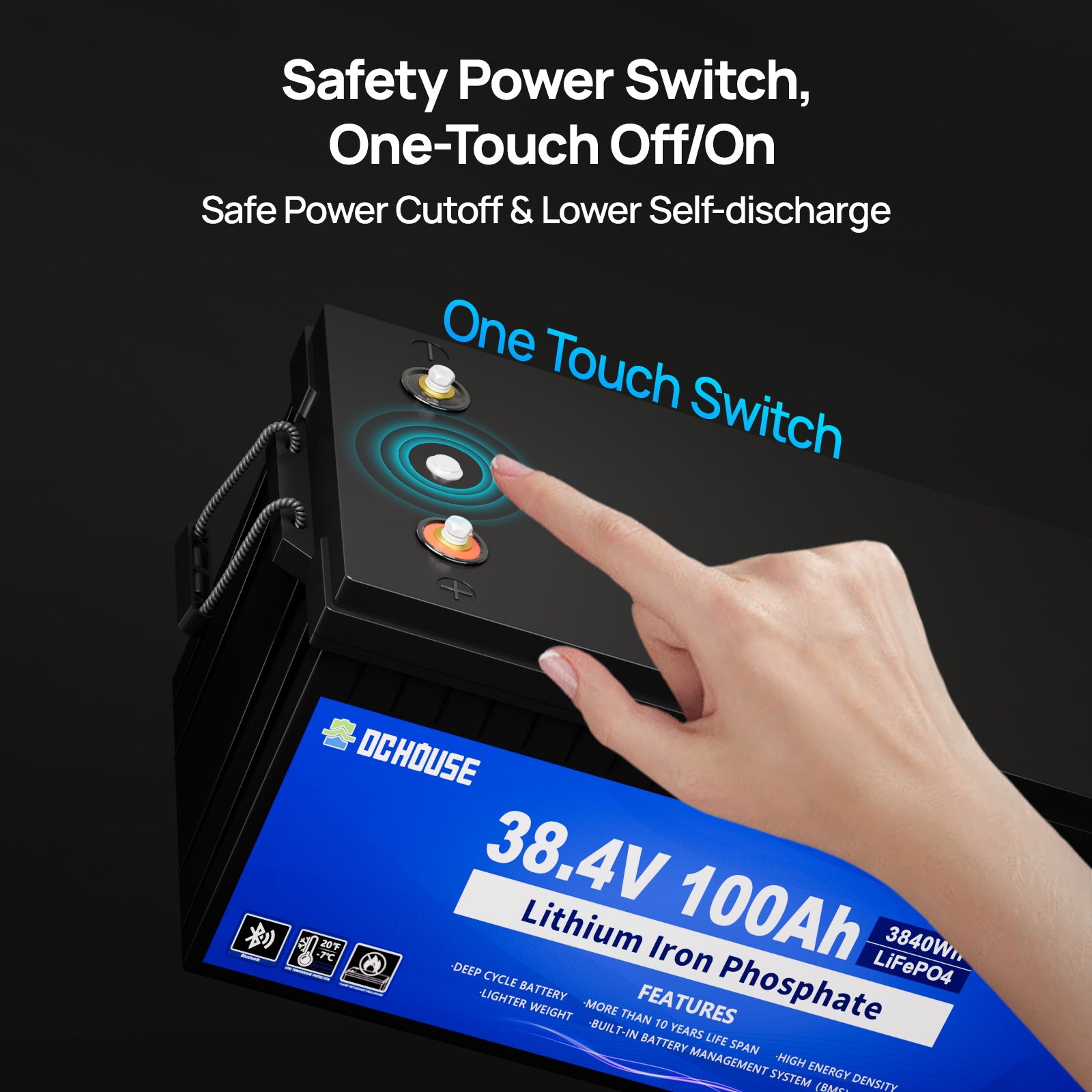 36V 100Ah 2.0 LiFePO4 Bluetooth Flame-Retardant ABS Case Battery & Charger