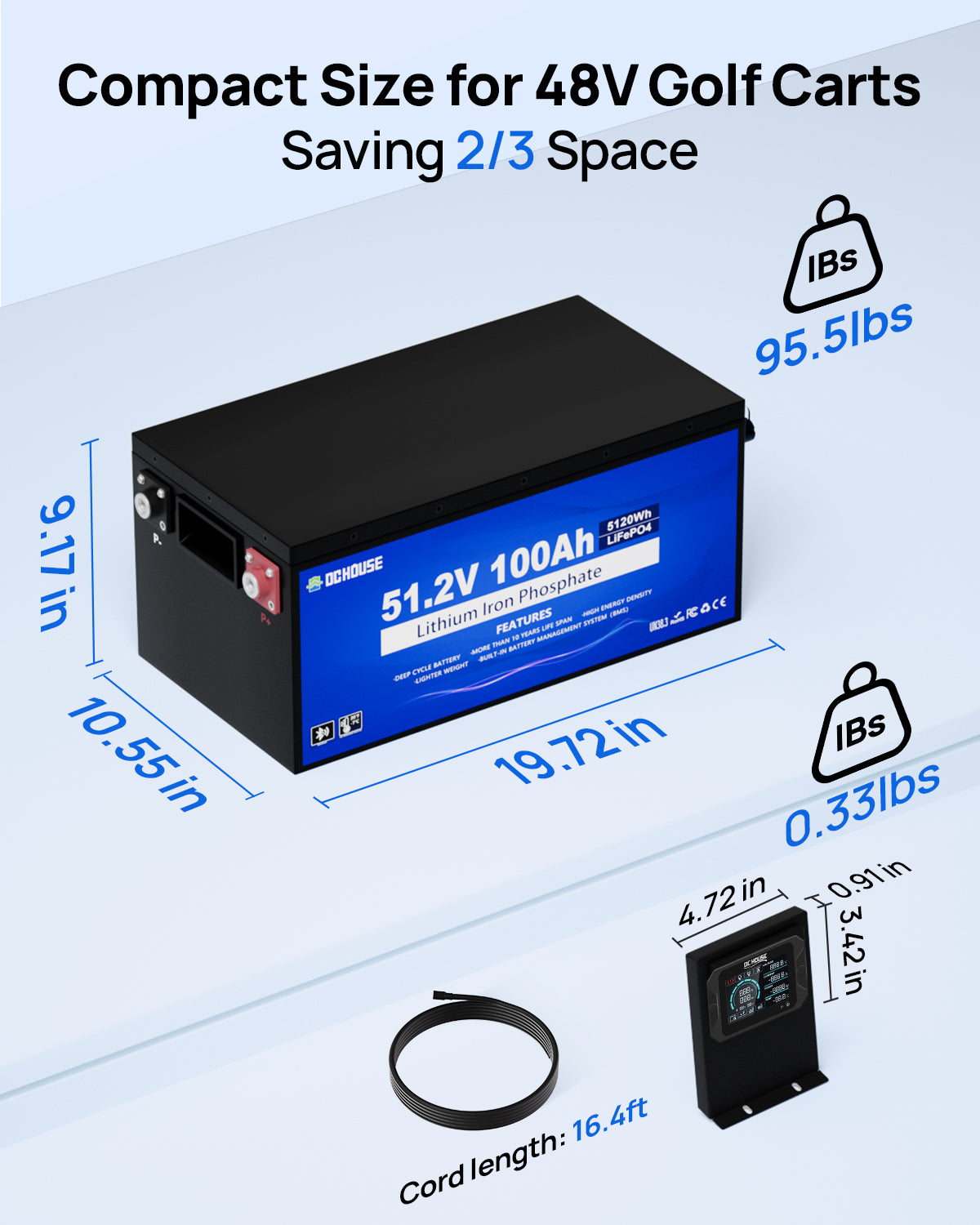 48V 100Ah Metal Case LiFePO4 Lithium Golf Cart Battery & Charger