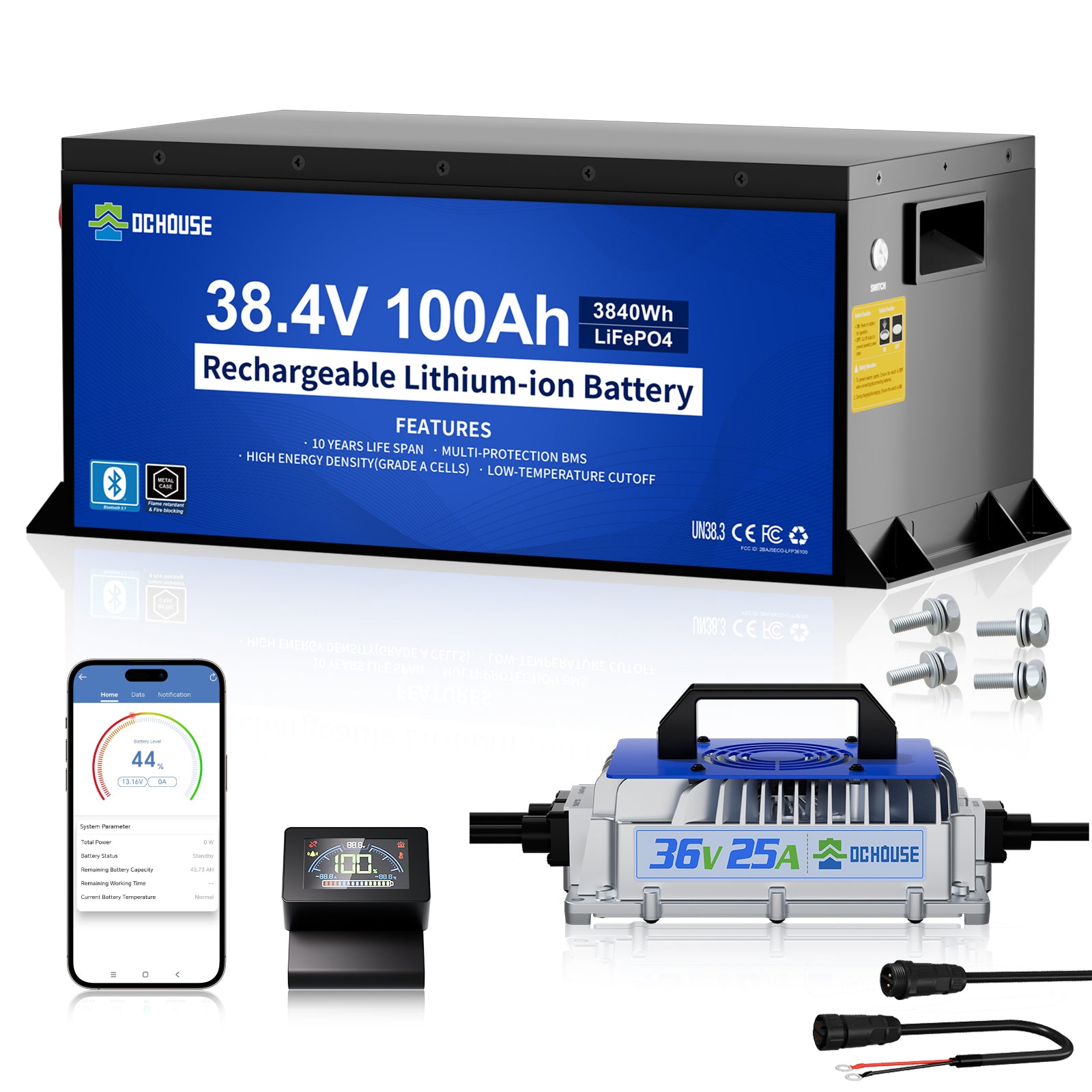 DC HOUSE 36V 100Ah Metal Case LiFePO4 Lithium Golf Cart Battery & Charger