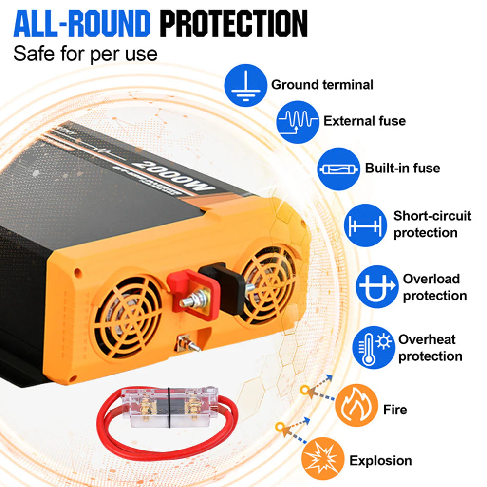 DC HOUSE 2000W Off Grid Pure Sine Wave Inverter 12V to 220V