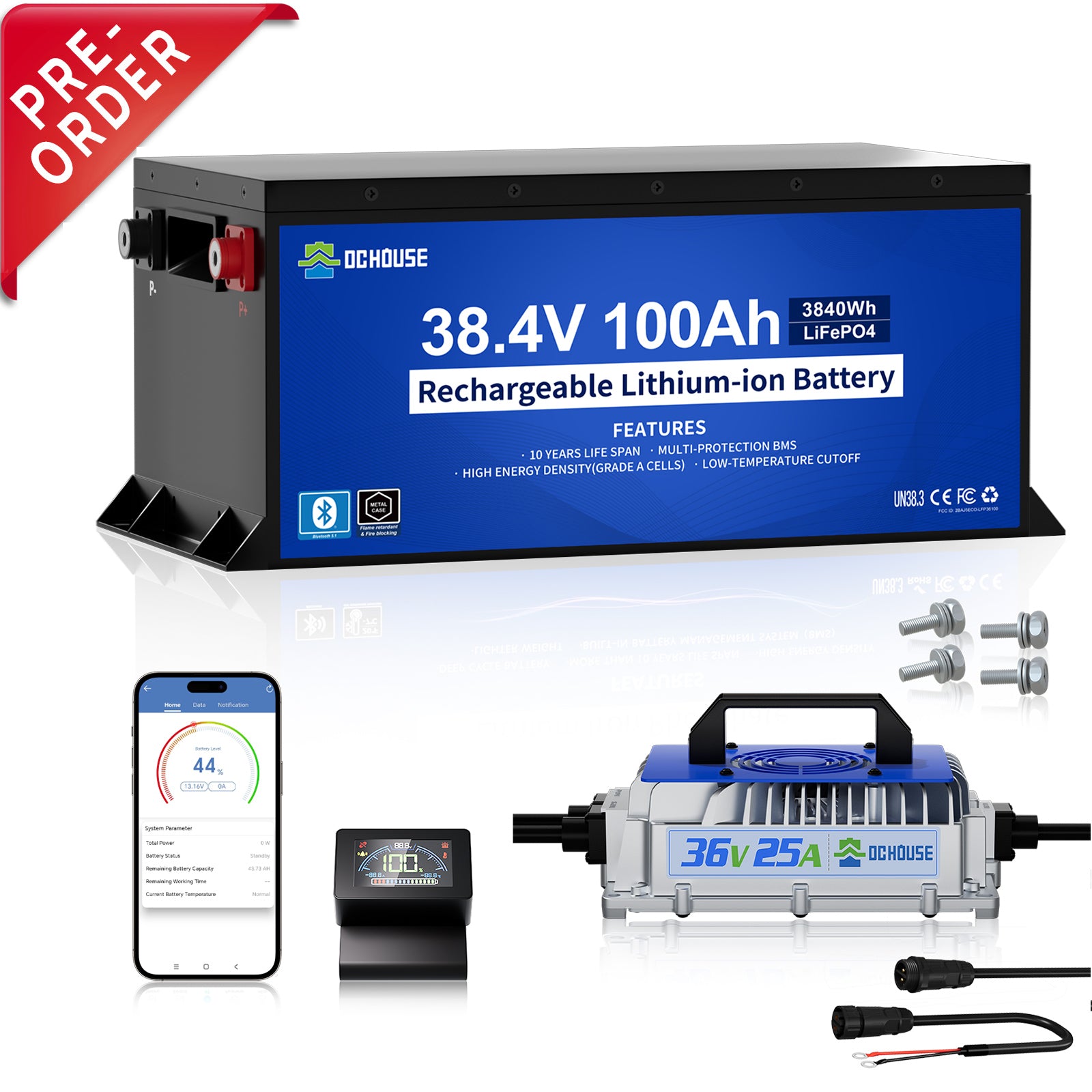 (Pre-order) DC HOUSE 36V 100Ah Metal Case LiFePO4 Lithium Golf Cart Battery & Charger — Expected to ship within 25 days after placing the order.