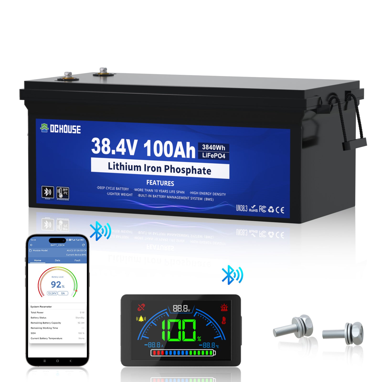 36V 100Ah Lithium Bluetooth Trolling Motor Golf Cart Battery (No charger)