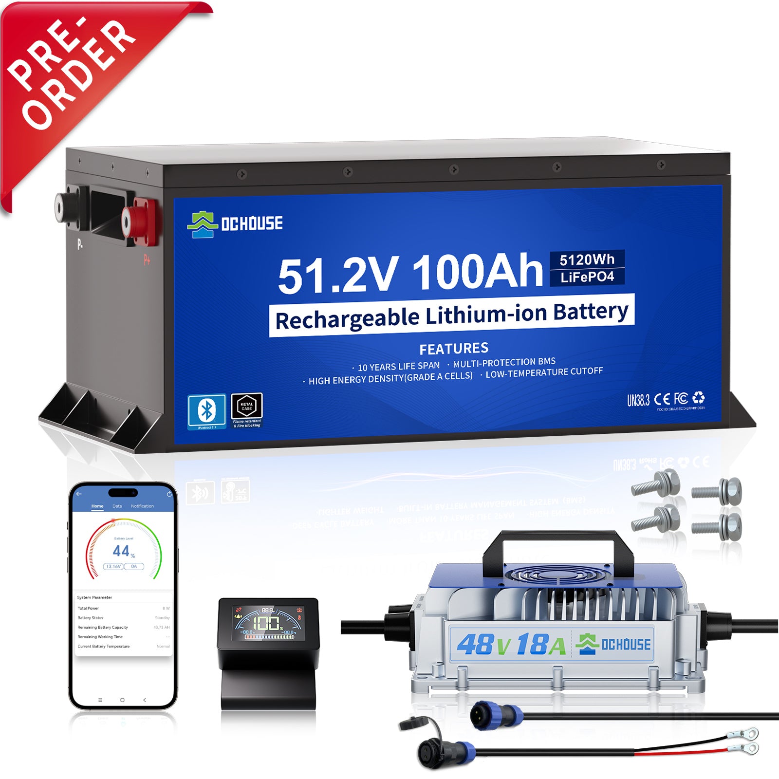(PRE-ORDER)DC HOUSE Dependable 48V 100Ah LiFePO4 Metal Case Battery with Charger - Ideal for Golf Carts – Estimated Shipping Within 10 Days After Order