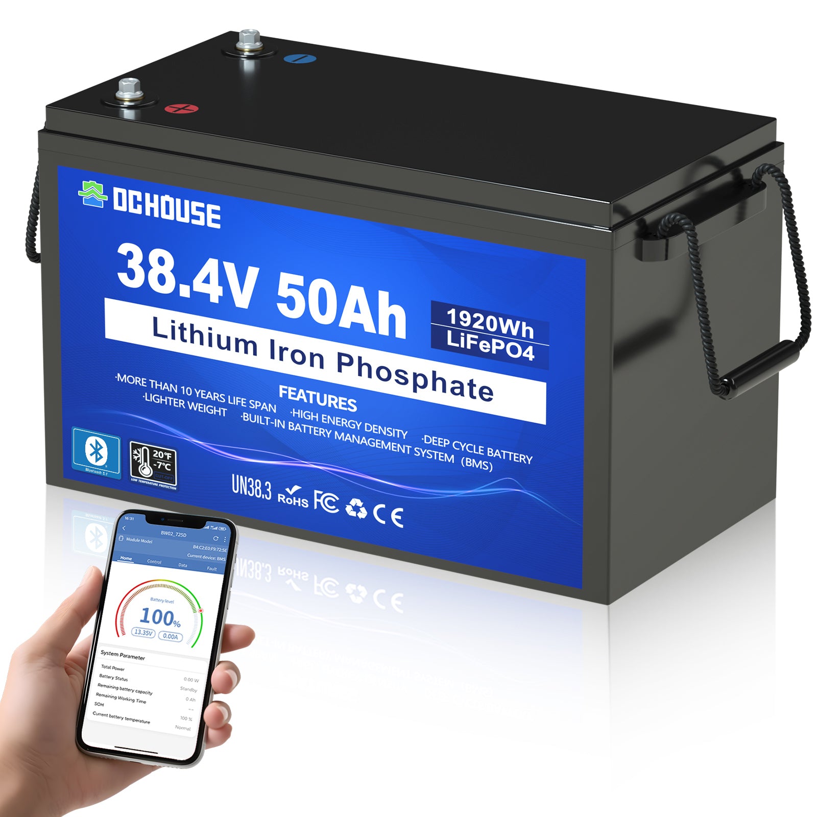 36V 50Ah LiFePO4 Lithium Bluetooth Golf Cart Battery