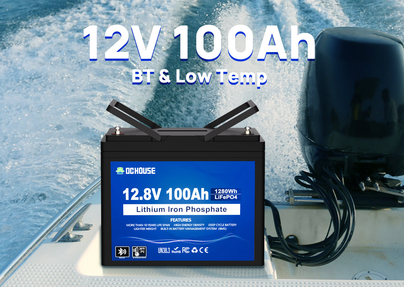 12V 100AH Low Temp Bluetooth LiFePO4 Battery for Trolling Motor 12V 100AH LiFePO4 battery with low temperature protection and Bluetooth, ideal for cold-weather trolling motor use