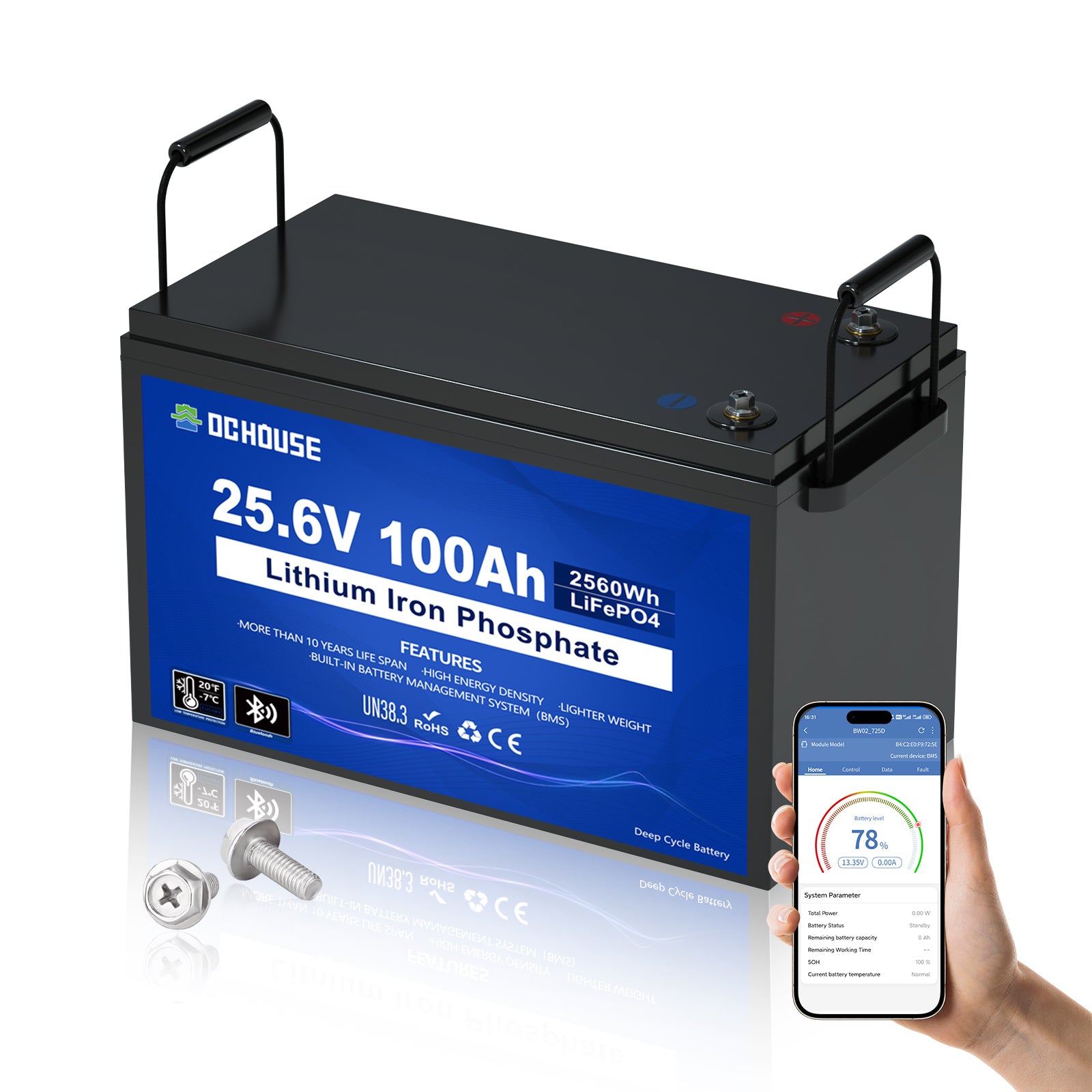 24V 100Ah Deep Cycle Bluetooth LiFePO4 Lithium Battery
