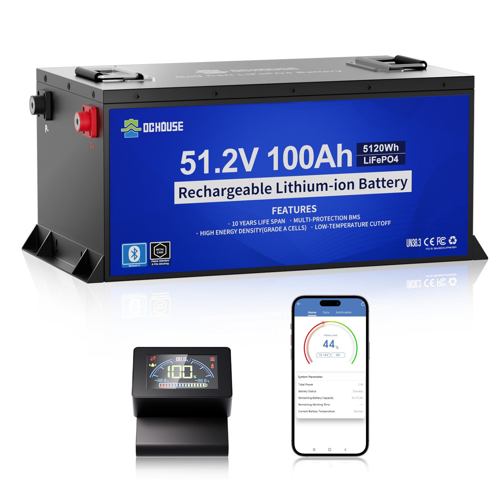 DC HOUSE Dependable 48V 100Ah LiFePO4 Metal Case Battery - Ideal for Golf Carts (No Charger)