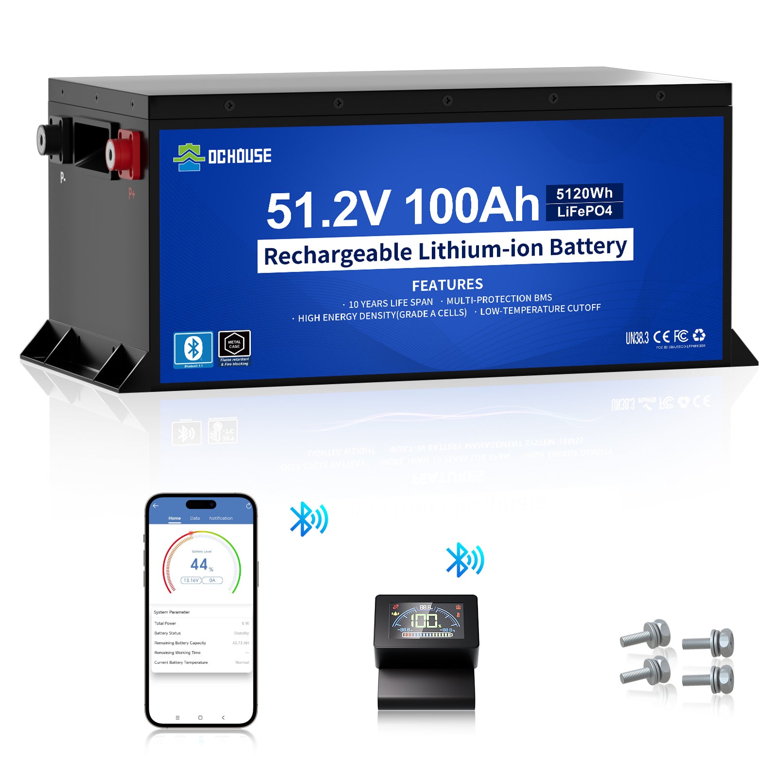 DC HOUSE Dependable 48V 100Ah LiFePO4 Metal Case Battery - Ideal for Golf Carts (No Charger)