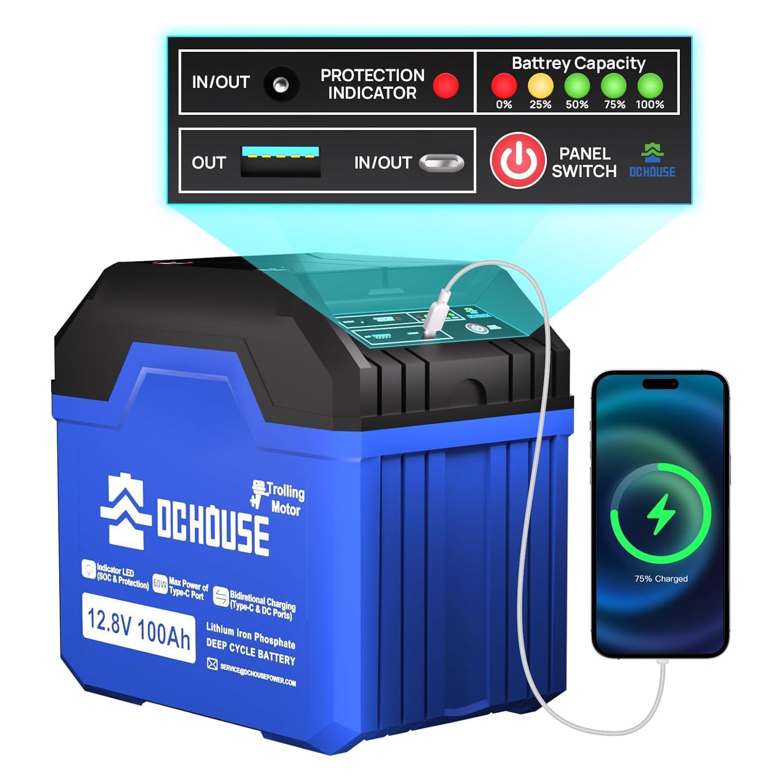 thumbnail image 2 of DC HOUSE 12V 100Ah LiFePO4 Battery With Bluetooth & Low Temp Protection 2 of 6