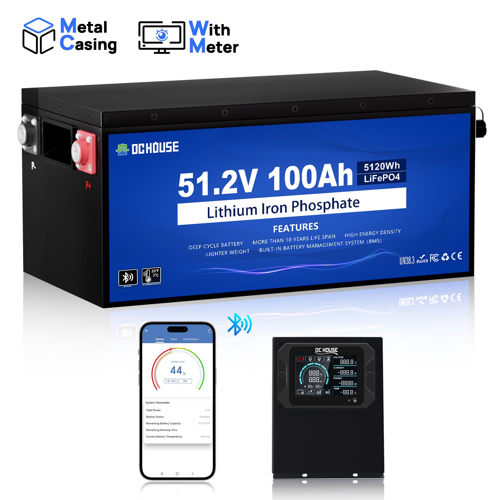 48V 100Ah Metal Case LiFePO4 Lithium Golf Cart Battery