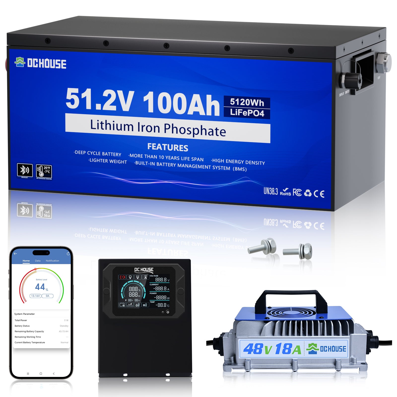 48V 100Ah Metal Case LiFePO4 Lithium Golf Cart Battery & Charger