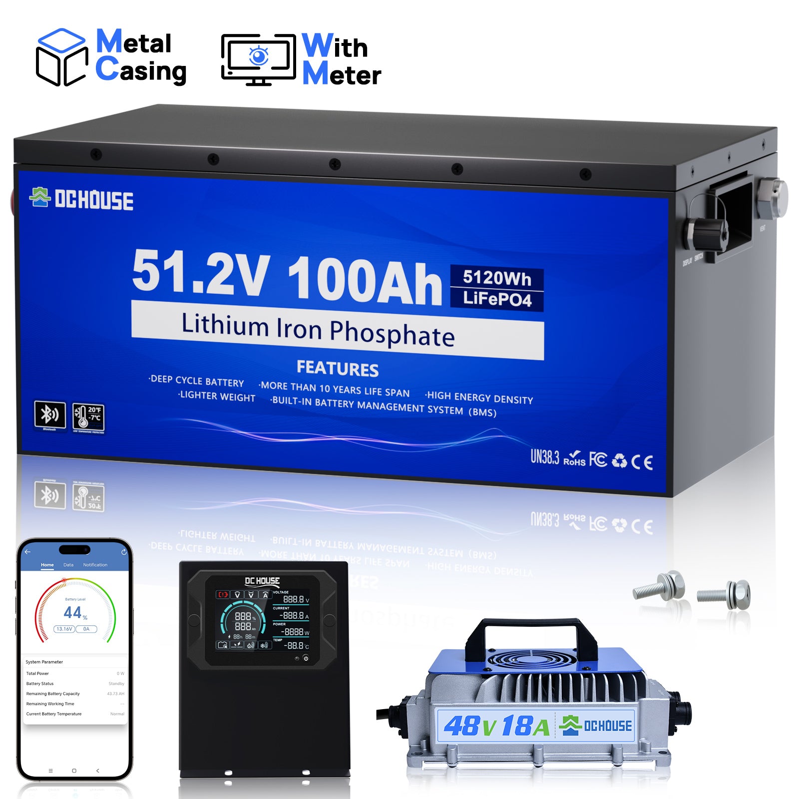 48V 100Ah Metal Case LiFePO4 Lithium Golf Cart Battery & Charger
