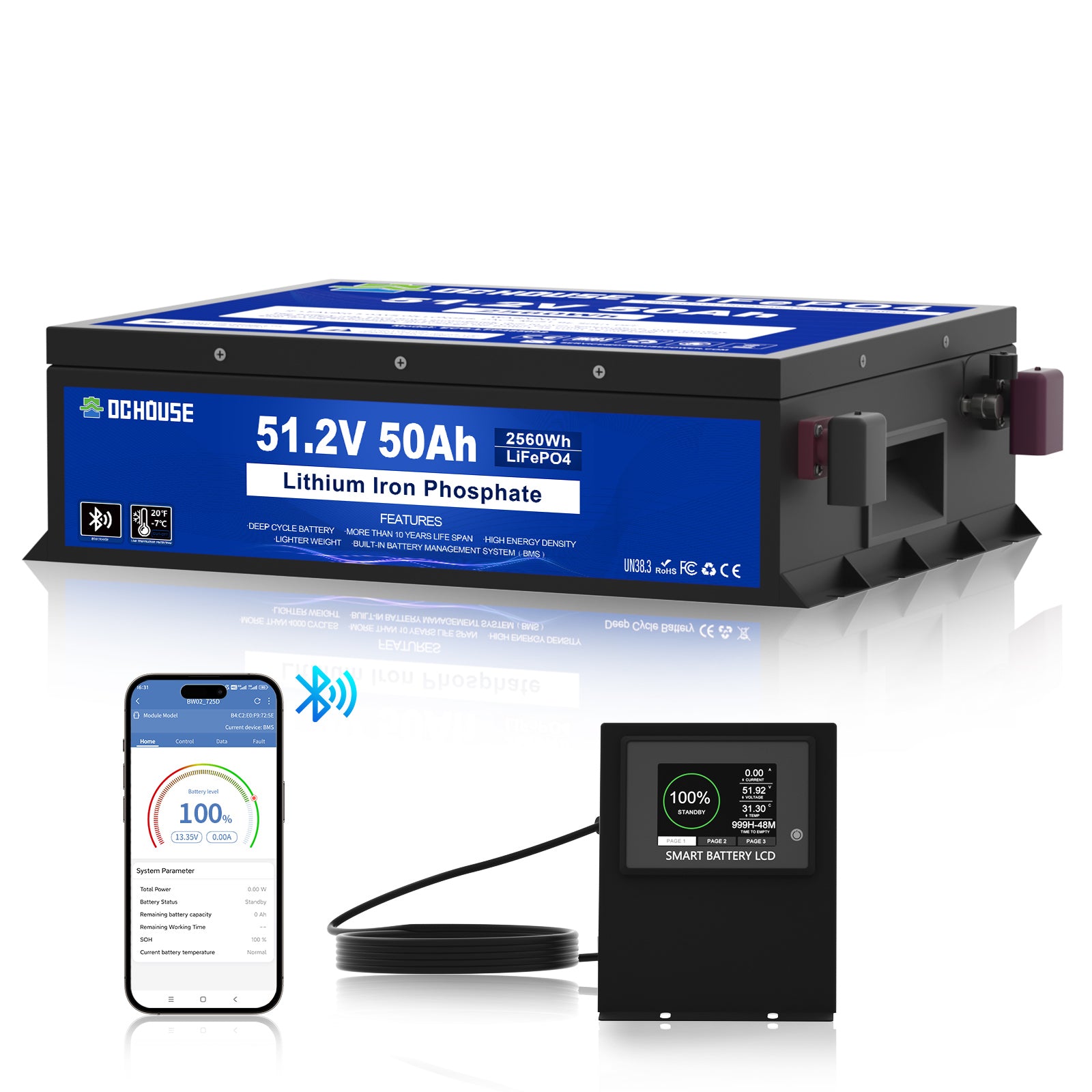 48V 50Ah LiFePO4 Bluetooth & Low Temp Protection Golf Cart Battery