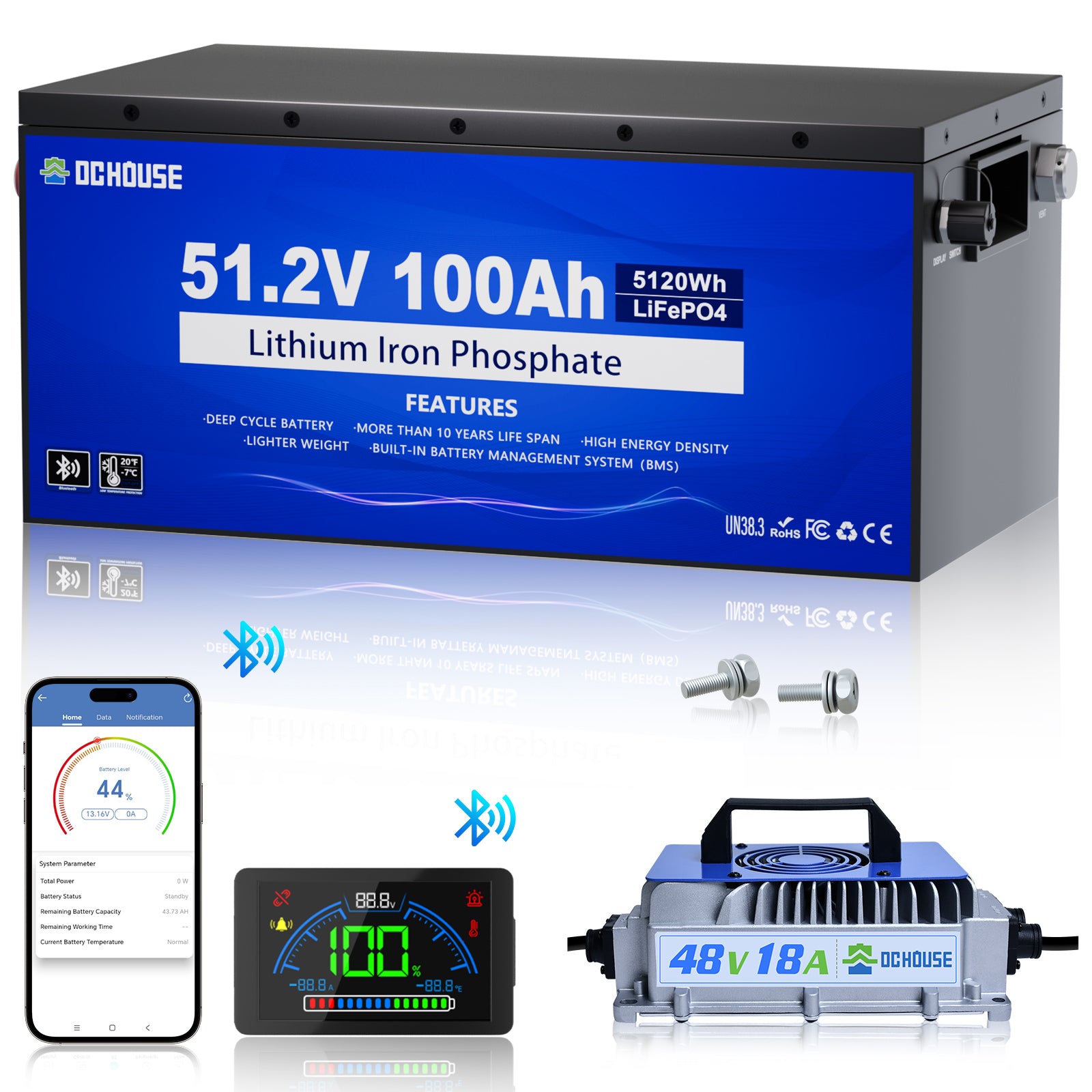 48V 100Ah Metal Case LiFePO4 Lithium Golf Cart Battery & Charger